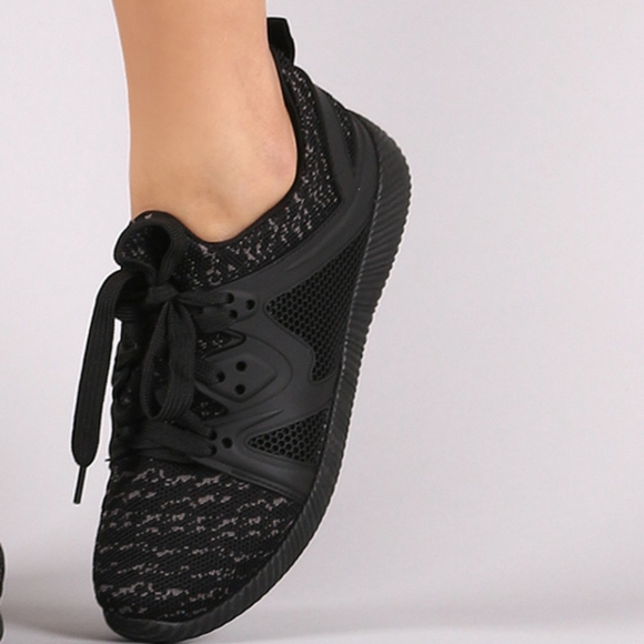 Qupid Knit Lace up Black sneakers - Picture 5 of 9